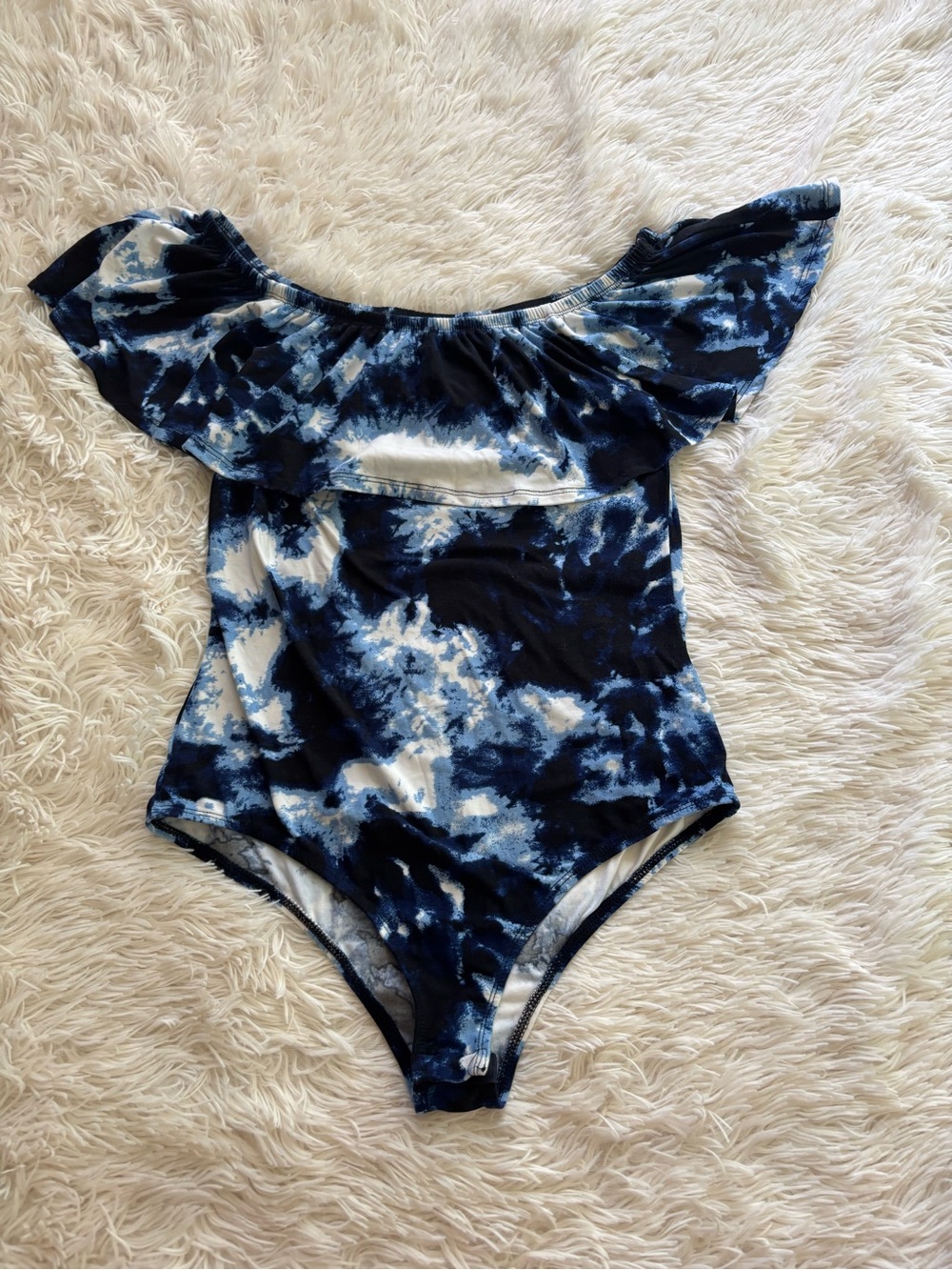 No Boundaries Blue & White Tie-Dye Off-Shoulder Swimsuit